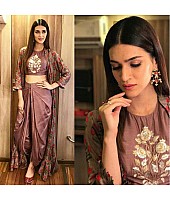 Brown chanderi silk indowestern salwar suit with shrug