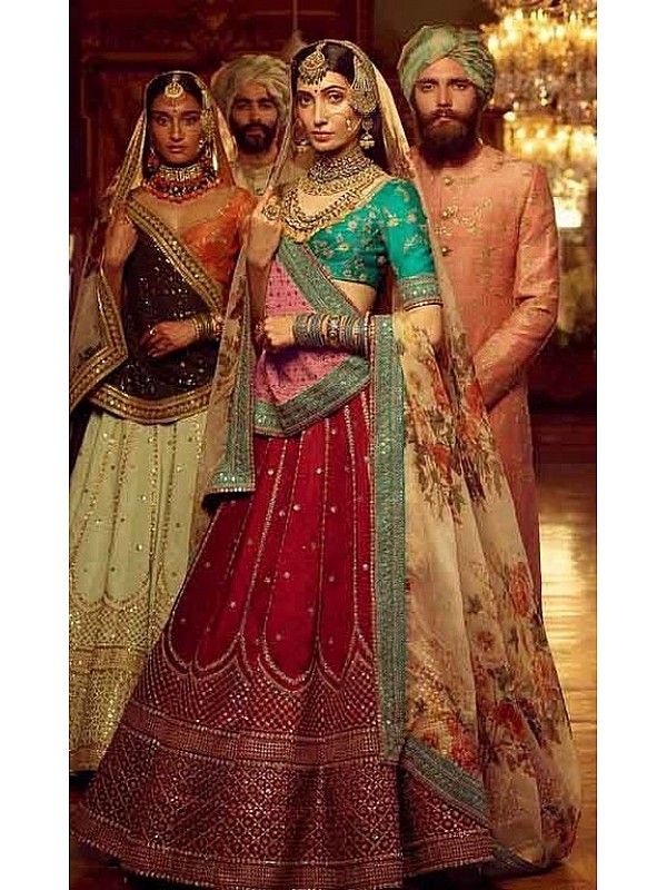 Lehenga Choli Weaving Banarasi Jacquard in Green and Red -