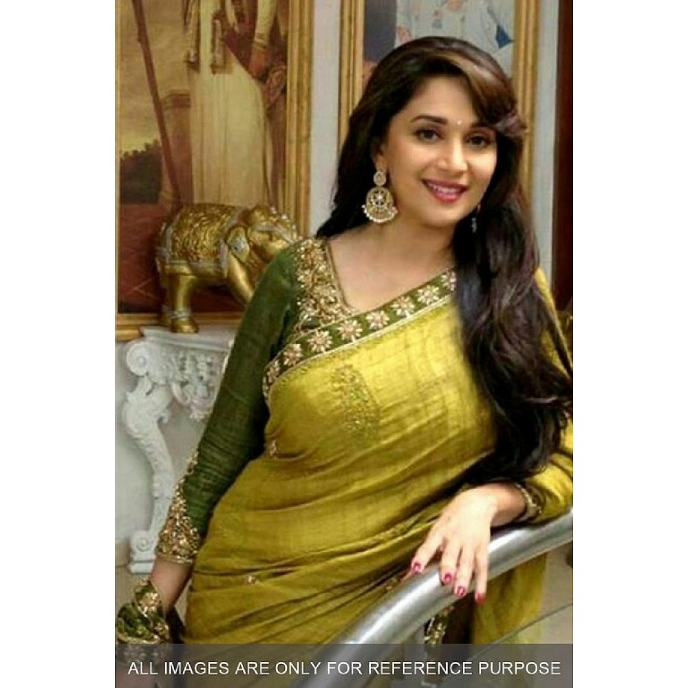 Madhuri Dixit Bhagalpuri Fabric Olive Green Bollywood Saree