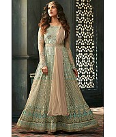 Cyan Colored Net Heavy Embroidered Semi Stitched anarkali Suit