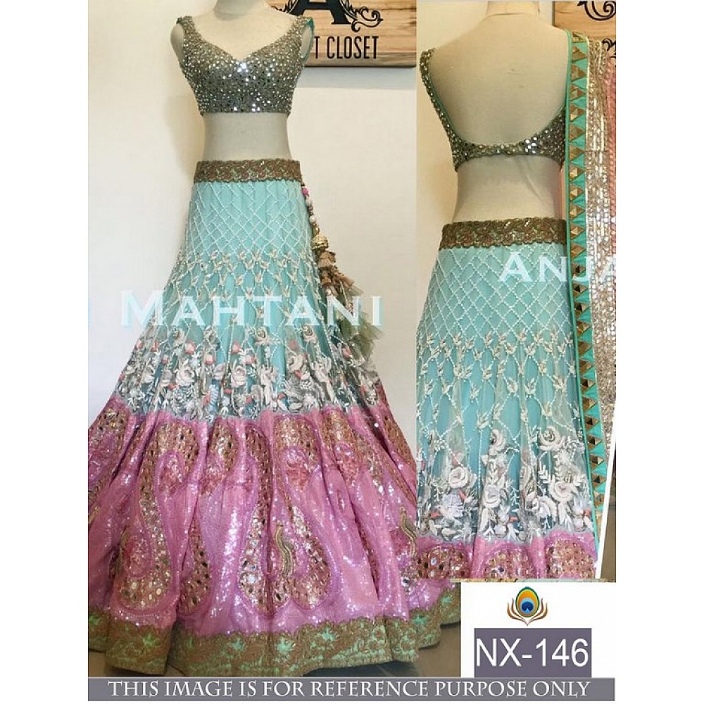 Designer beautiful rama and pink heavy embroidered wedding lehenga