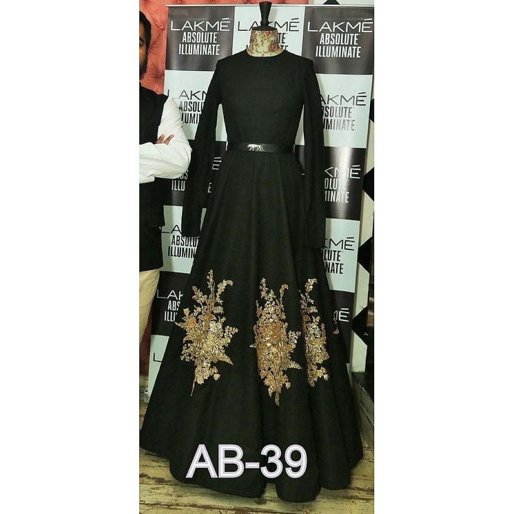 designer black embroidered party wear gown