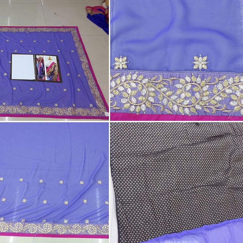 Designer blue embroidered wedding saree