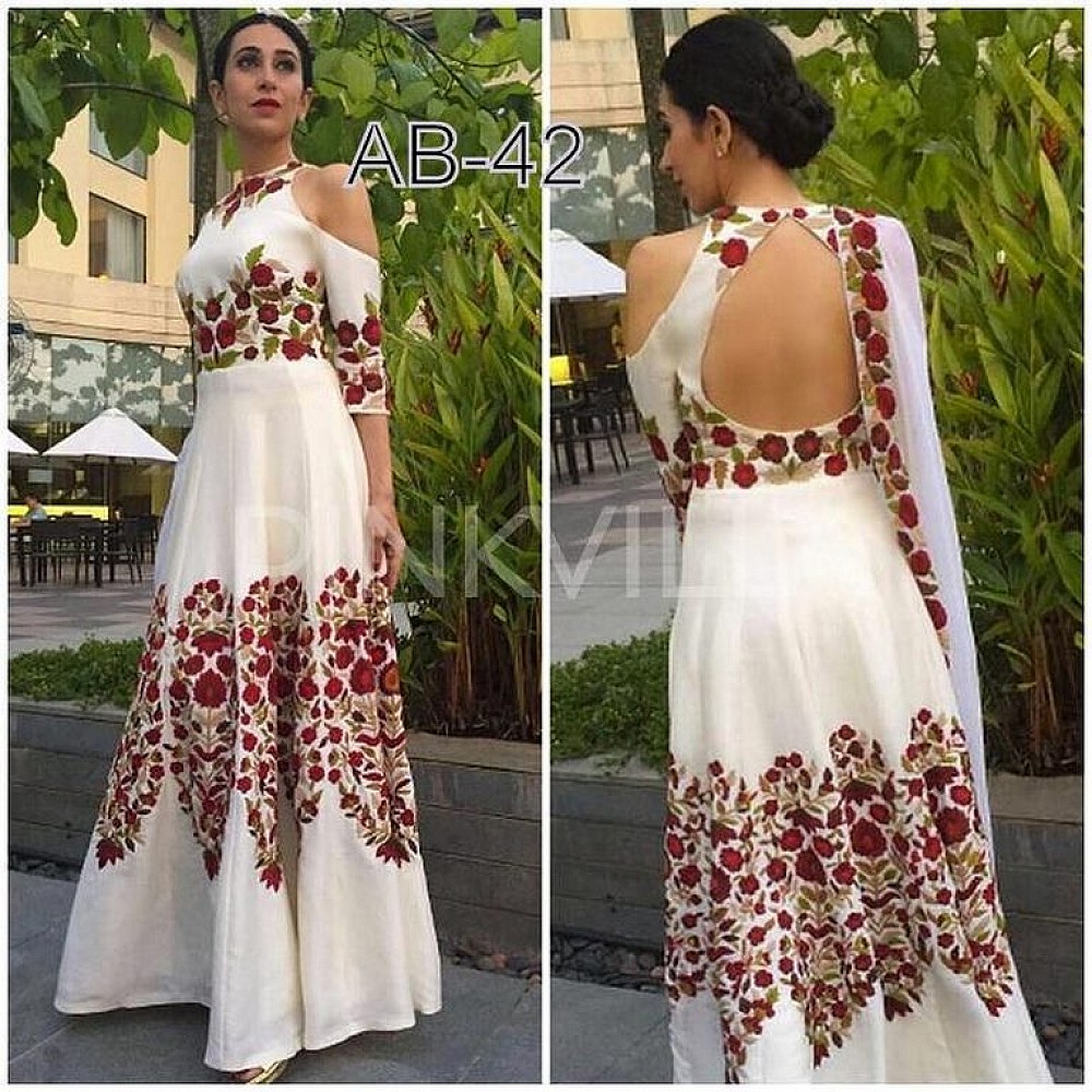 designer bollywood style white embroidered ceremonial gown