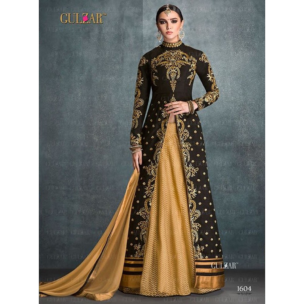 Designer embroidered black and yellow anarkali suit