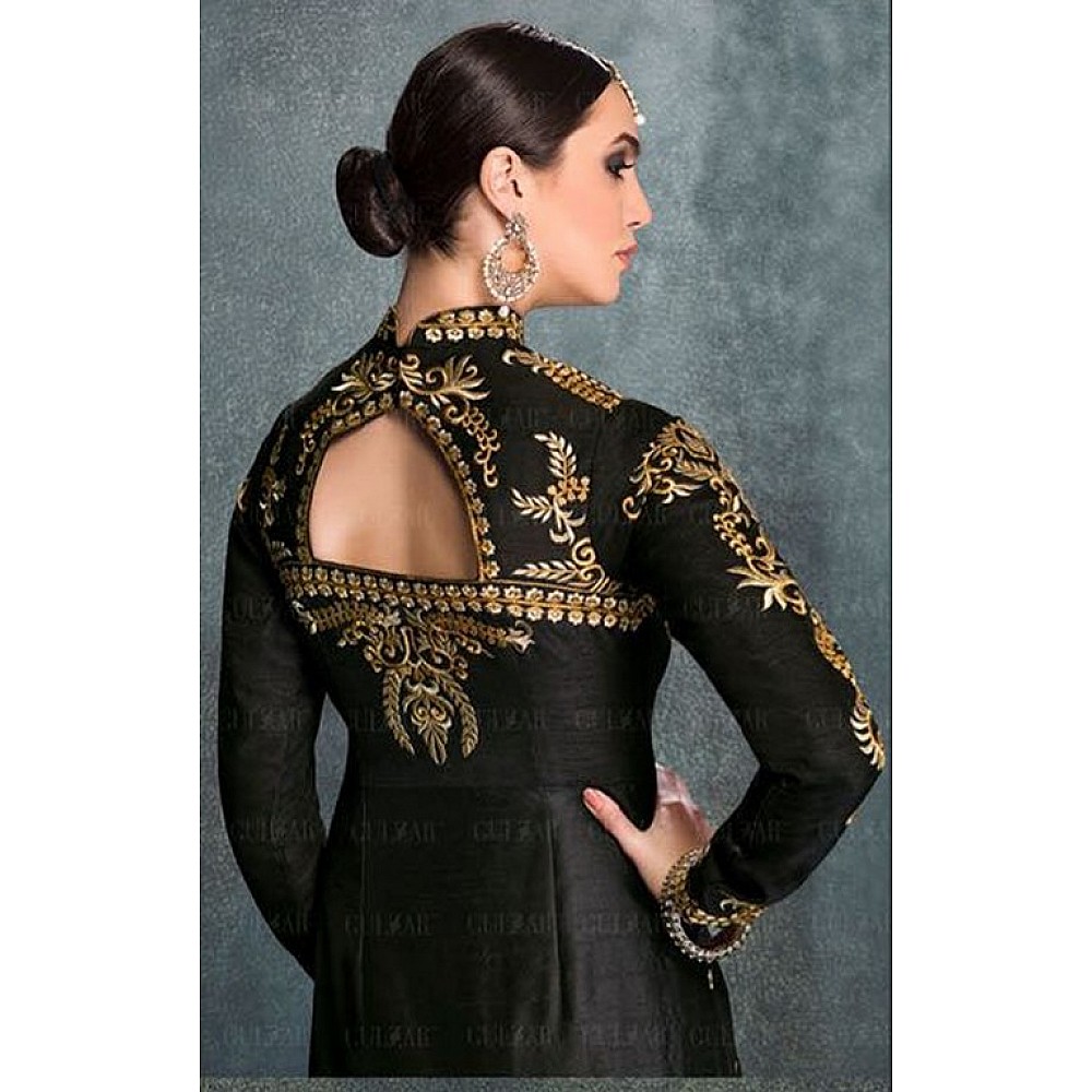 Designer embroidered black and yellow anarkali suit