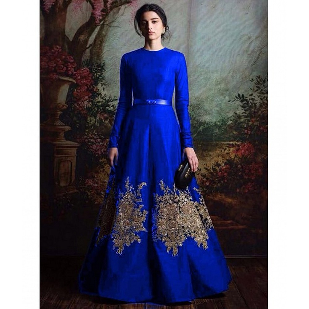 Designer embroidered  blue partywear gown