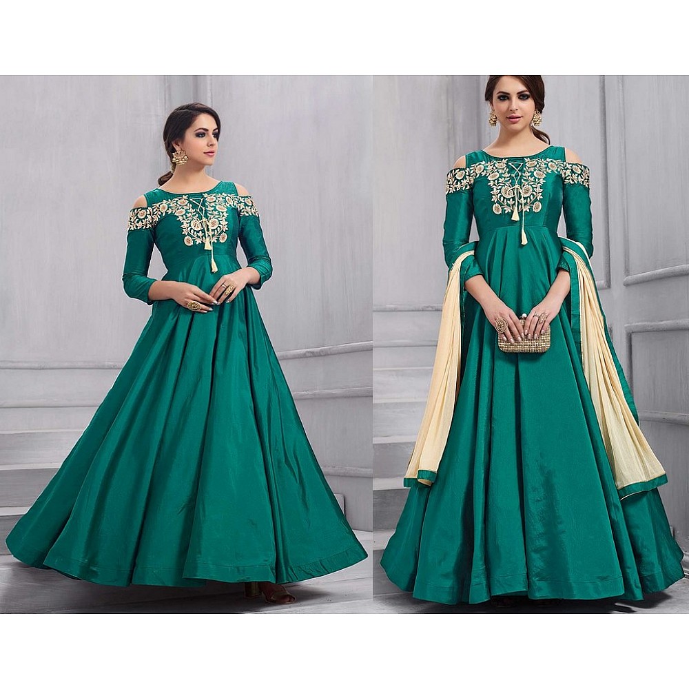 Designer embroidered green ceremonial gown