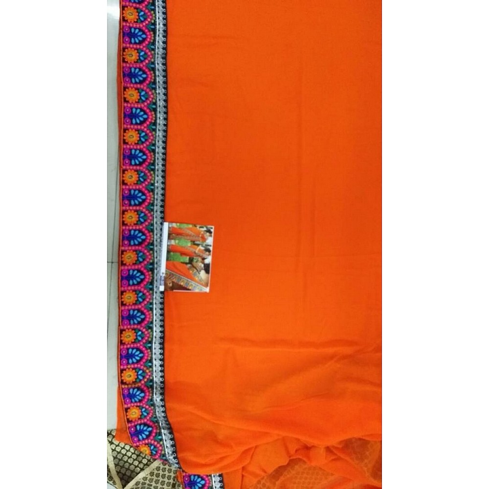 Designer embroidered orange saree