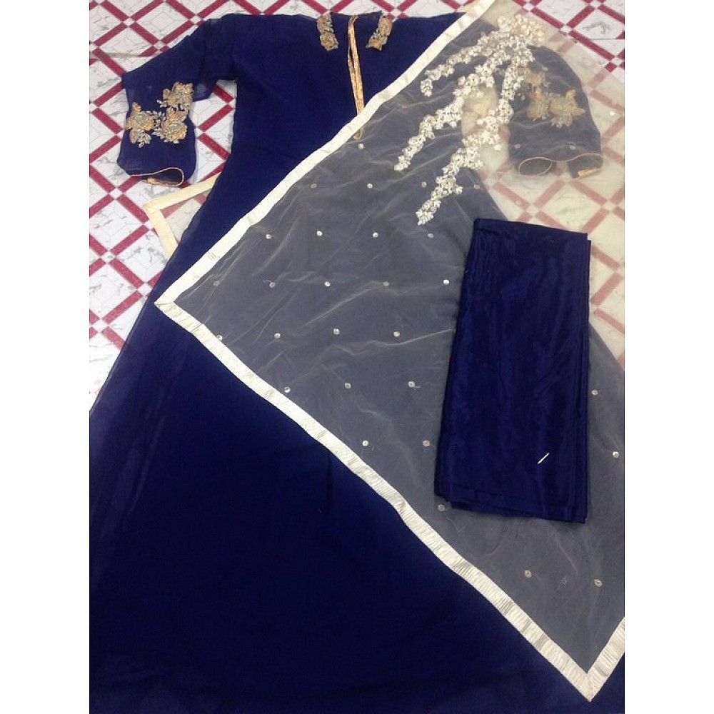Designer embroidered partywear blue suit