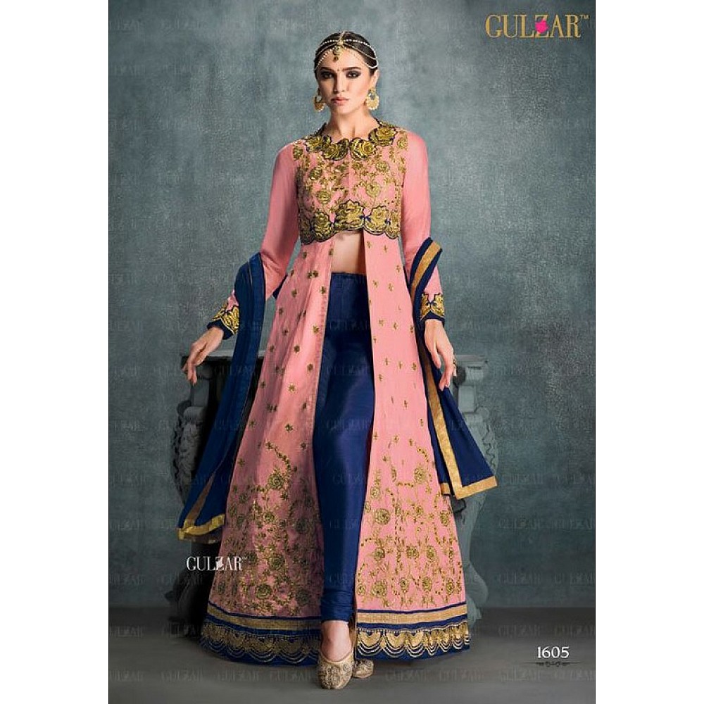 Designer embroidered pink and blue suit