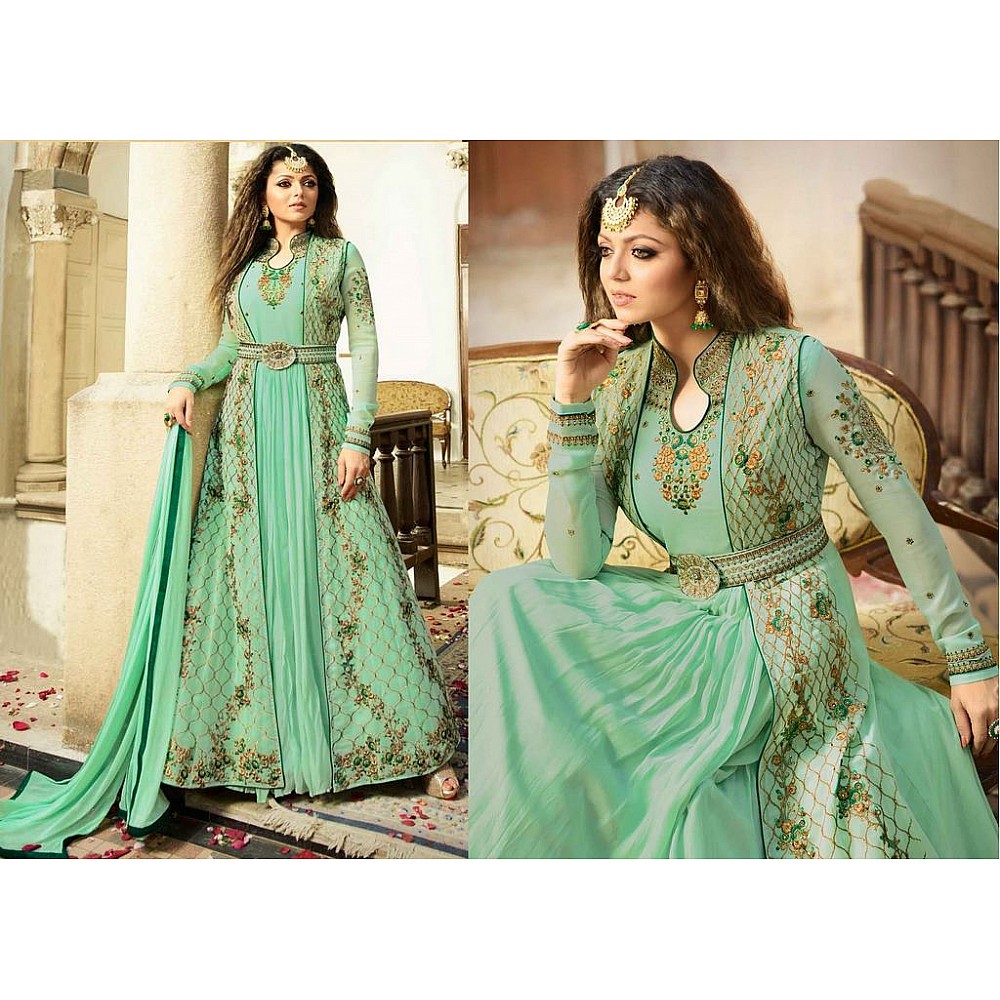Designer embroidered sea green indian wedding gown