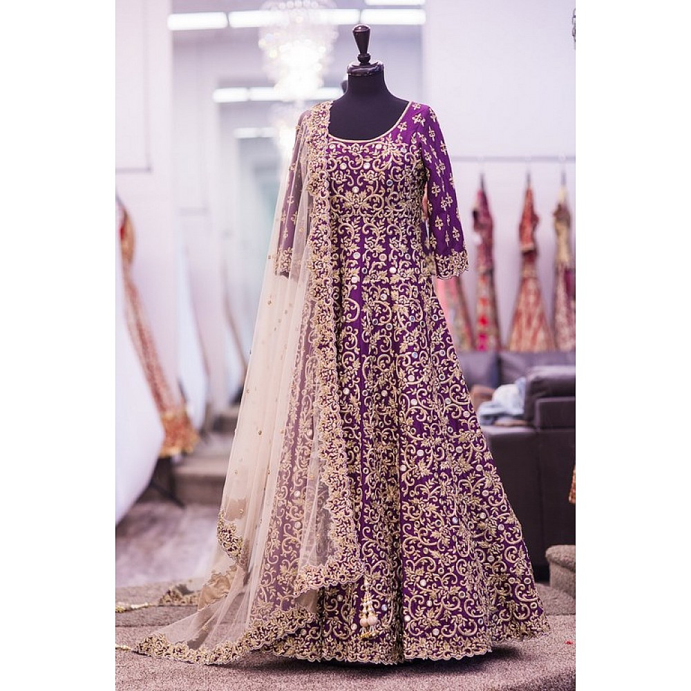 Designer heavy embroidered purple wedding Suit