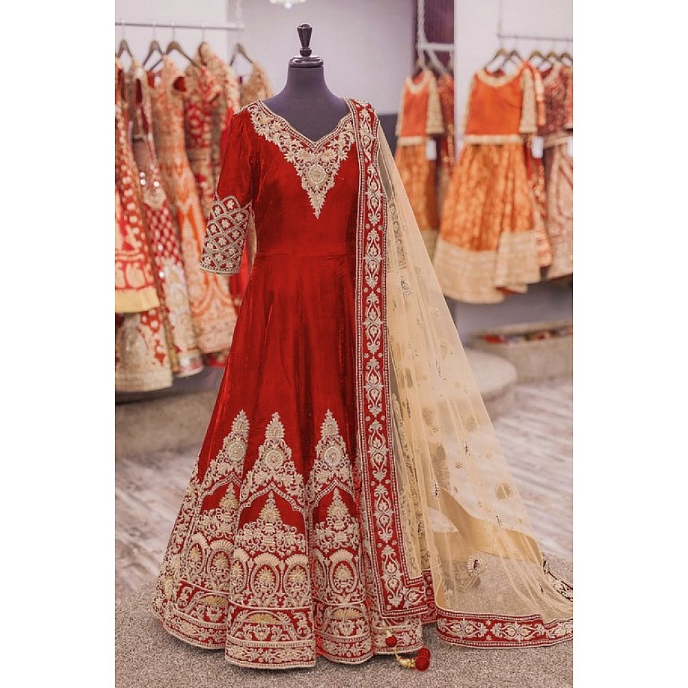 Designer heavy embroidered red wedding suit