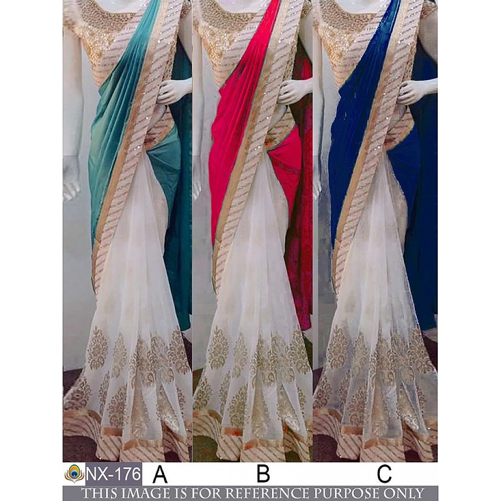 Designer multi color stylist embroidered wedding saree