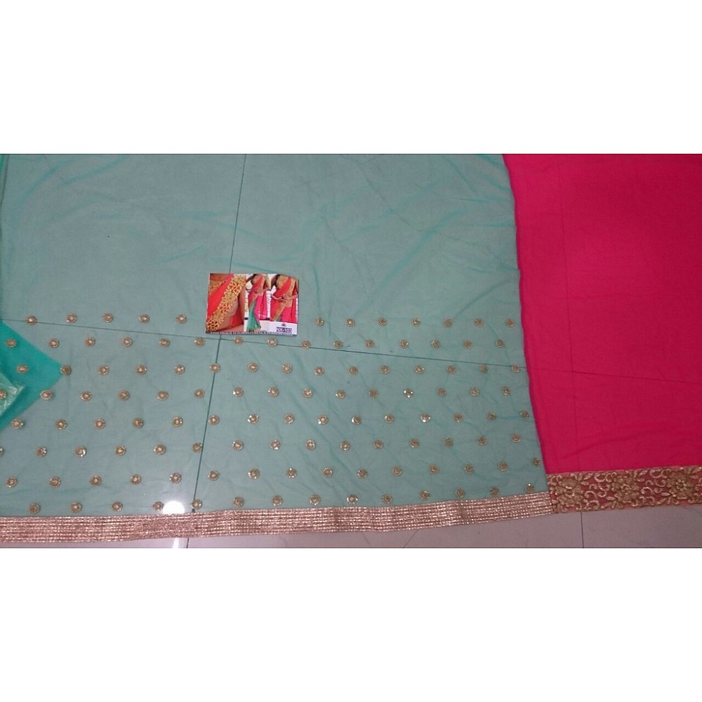 Designer peach and rama embroidered saree