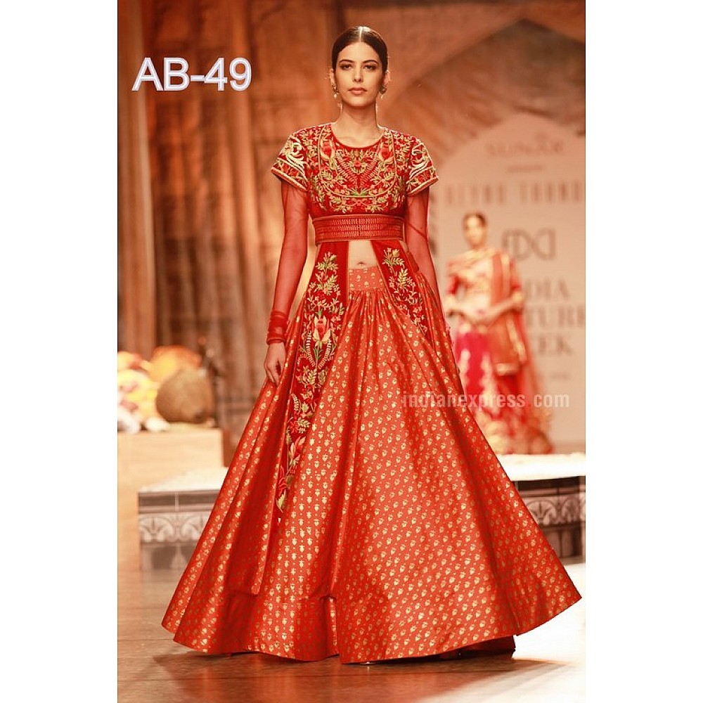 designer red embroidered wedding Indo westurn Gown