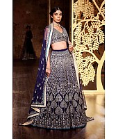 Designer wedding wear navy blue embroidered bridal lehenga