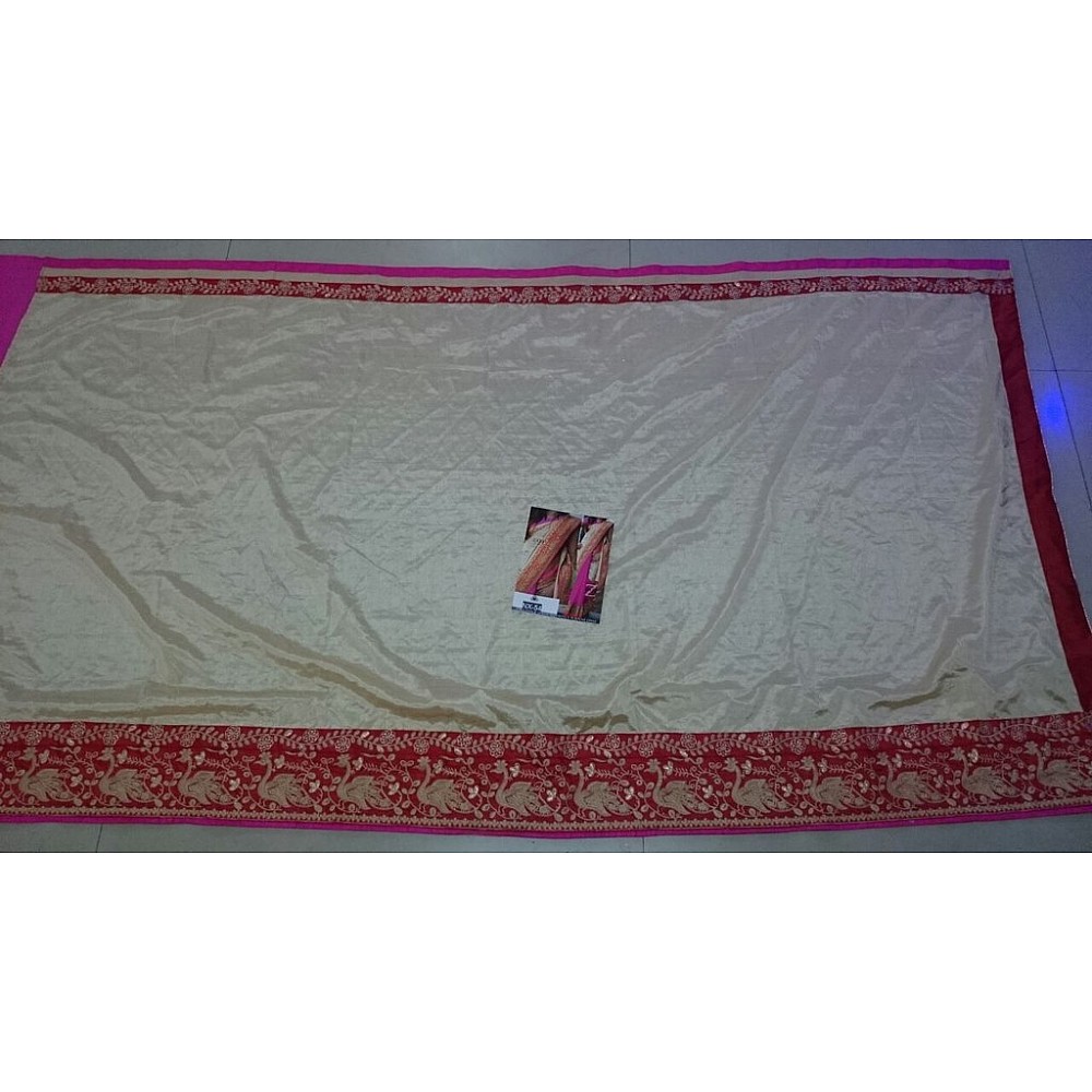 Fabulouos cream and pink embroidered saree