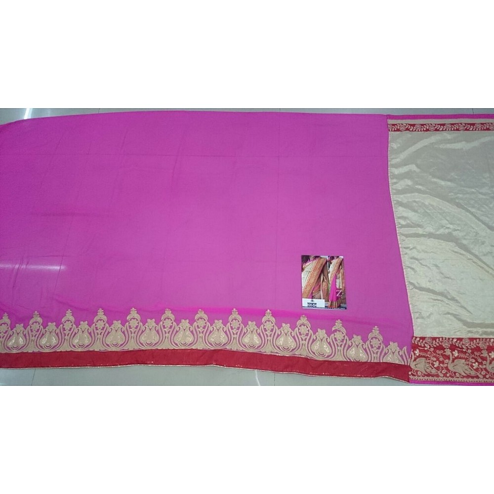 Fabulouos cream and pink embroidered saree