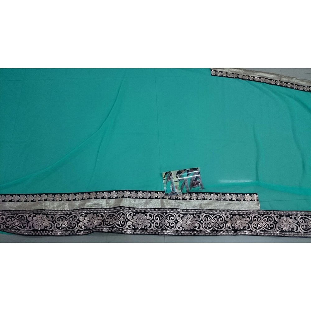 Fabulouos sky green embroidered saree