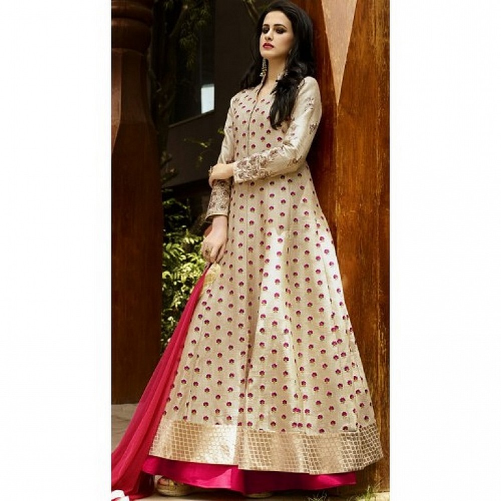 Fabulous Cream embroidered Party wear Indo Westurn Gown