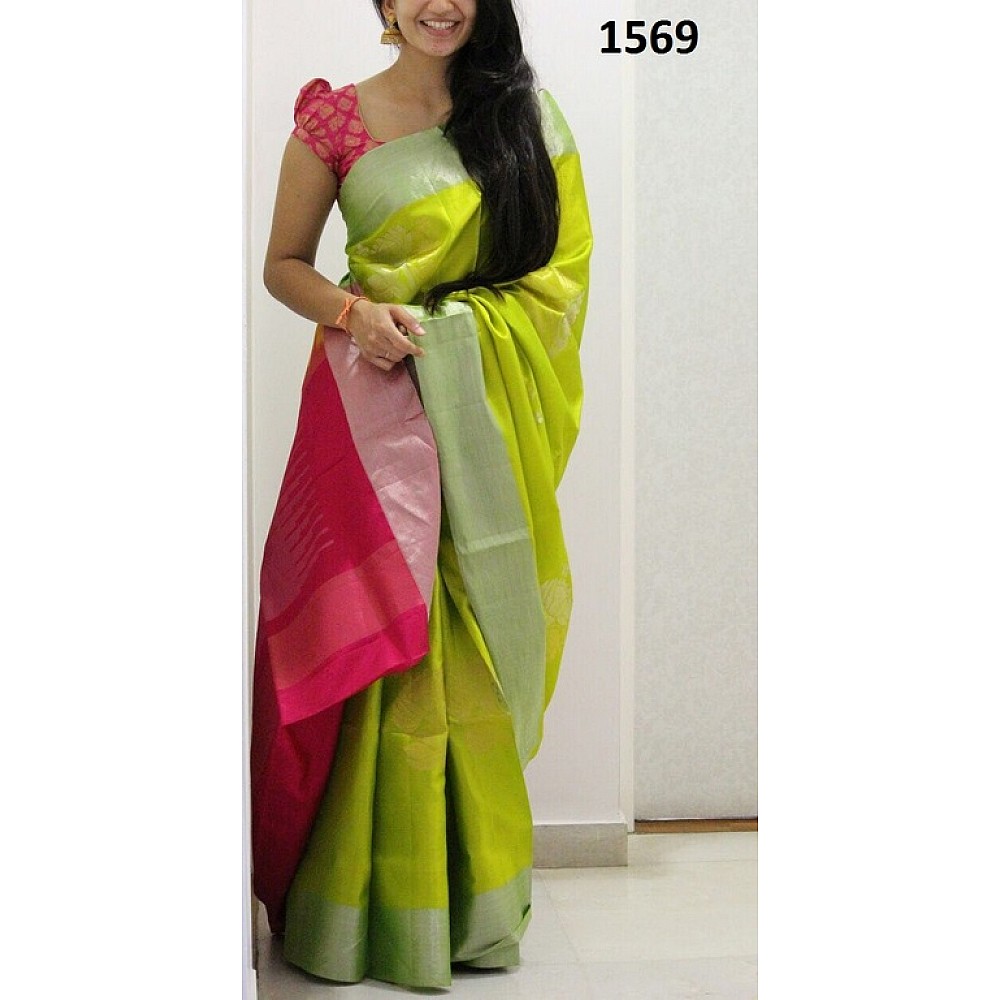 Fabulous Green Pista Printed Ceremonial Saree