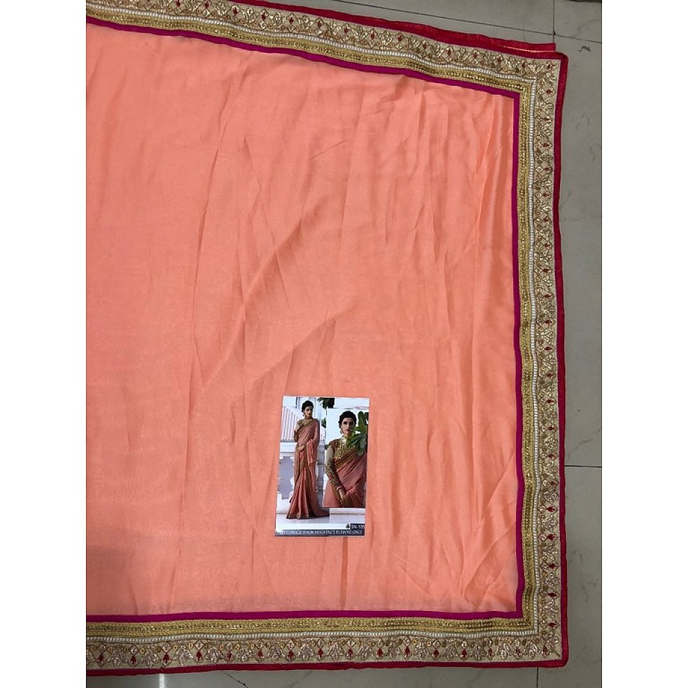 Georgette silk embroidered peach wedding saree