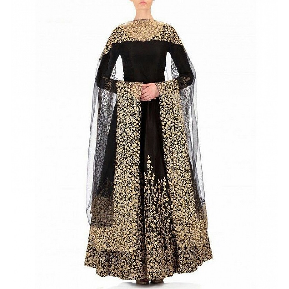 Gorgeous black embroidered partywear anarkali suit