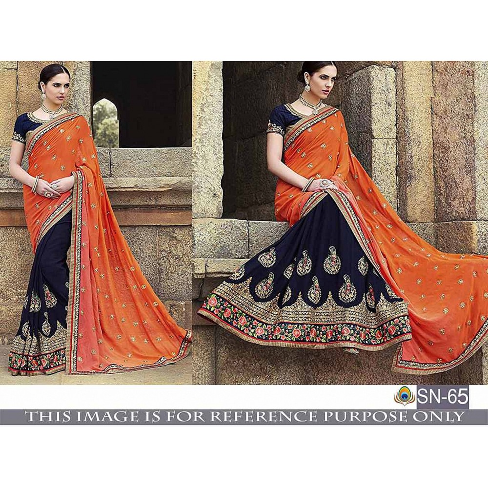 Gorgeous embroidered  orange wedding saree