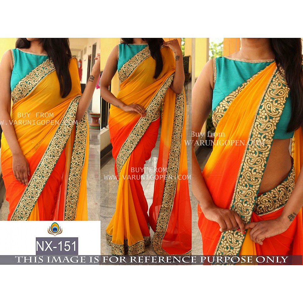 Gorgeous multi color embroidered partywear saree