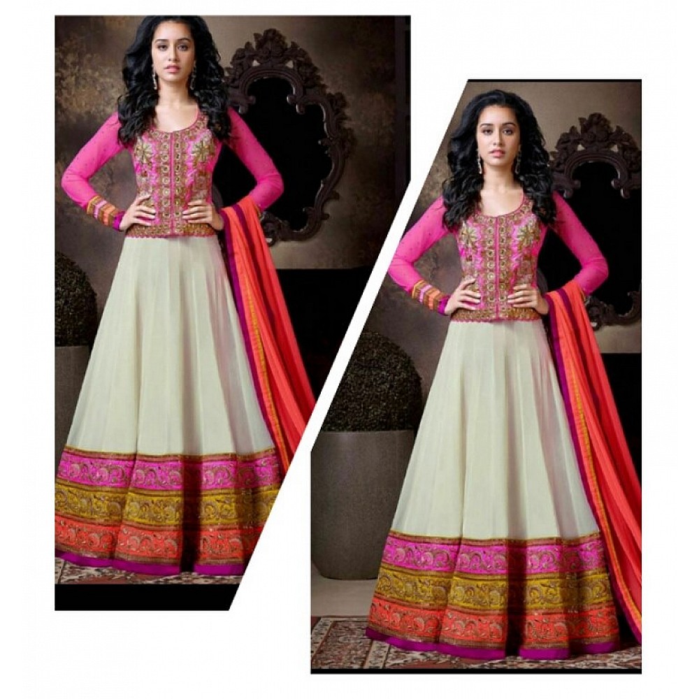 Gorgeous pink and white anarkali suit
