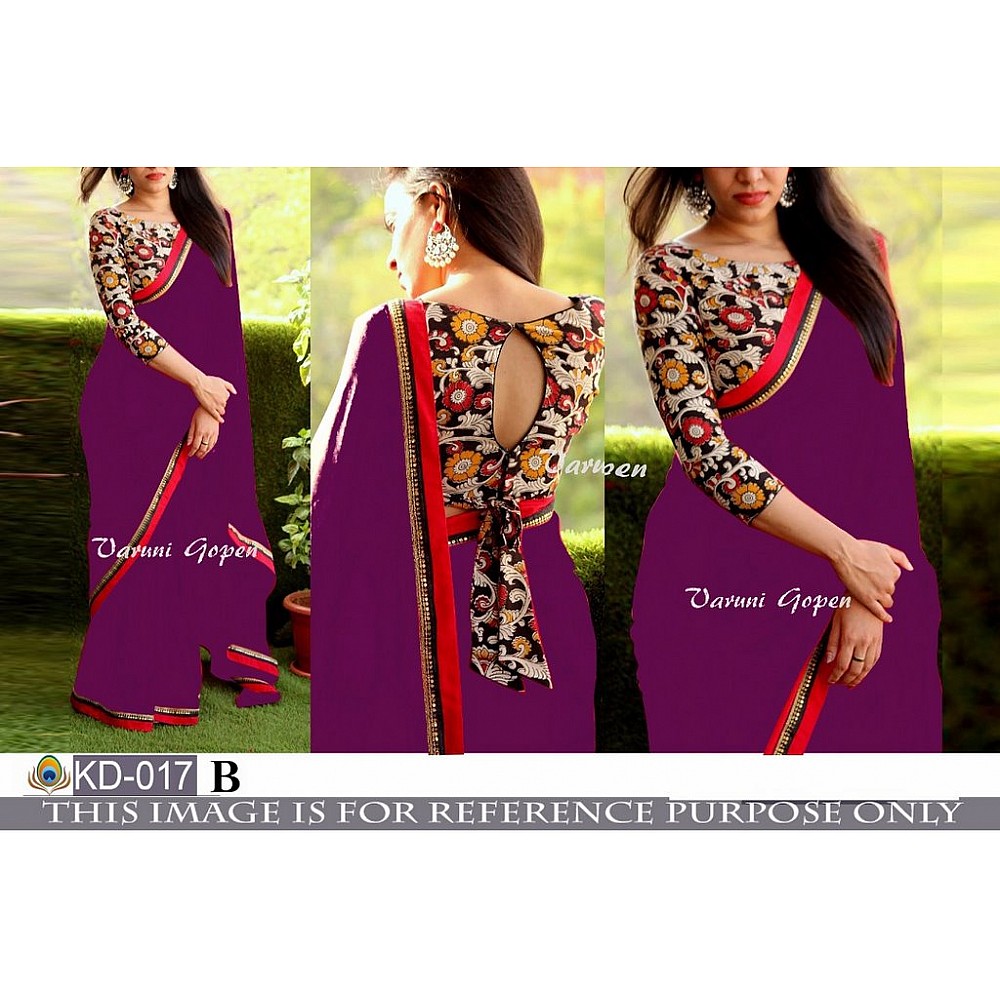 Gorgeous purple partywear saree with fancy blouse
