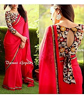Gorgeous red partywear saree with fancy blouse