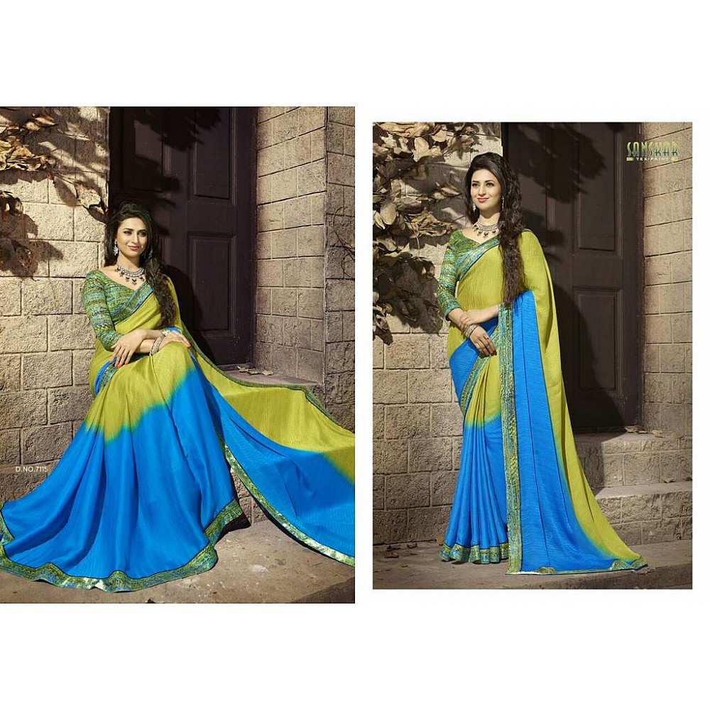 Gorgeous work wear blue and green printed saree