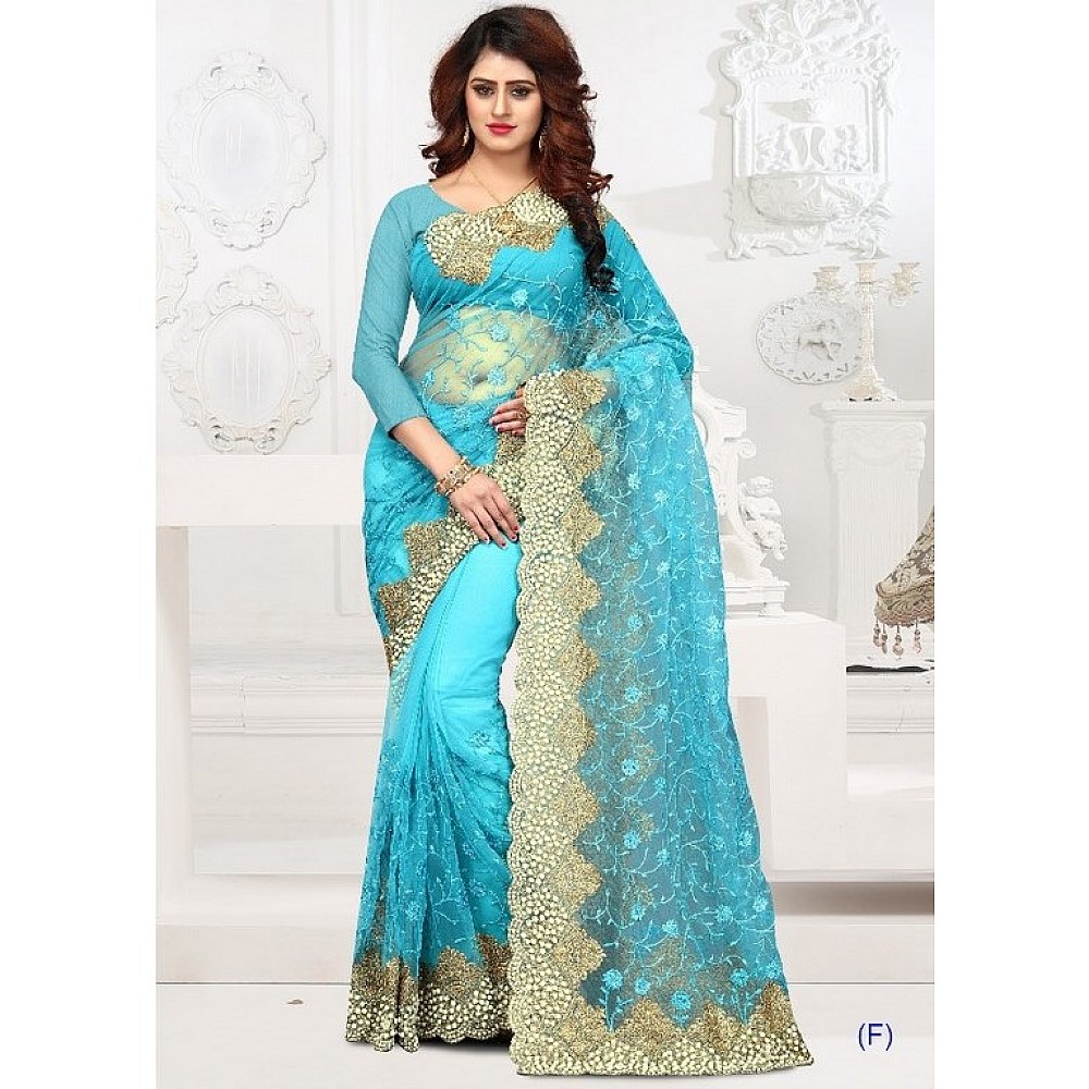 Rama mono net heavy embroidred and handwork wedding saree