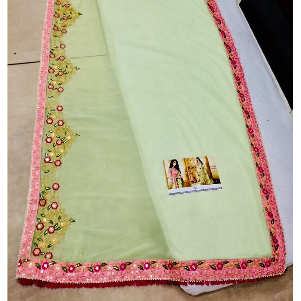 Light green georgette silk embroidered wedding saree
