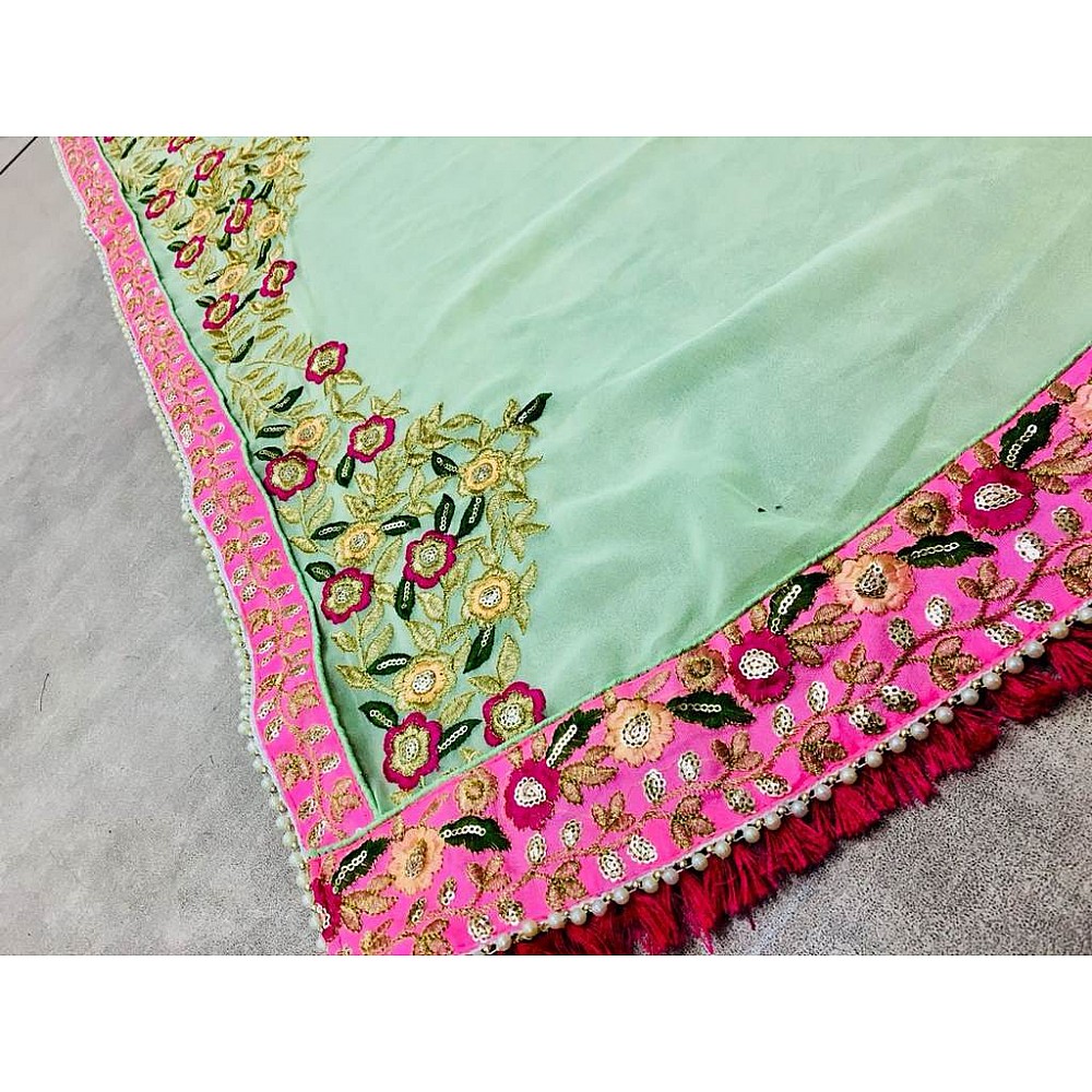 Light green georgette silk embroidered wedding saree