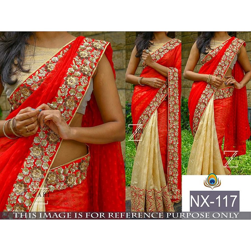 mahaveer Beautiful red embroidered saree
