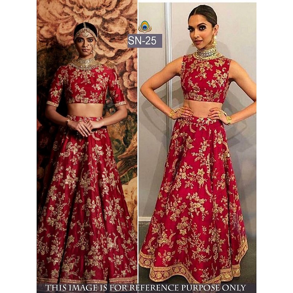 mahaveer designer bollywood style red embroidered wedding lehenga