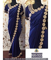 Mahaveer Designer embroidered blue saree