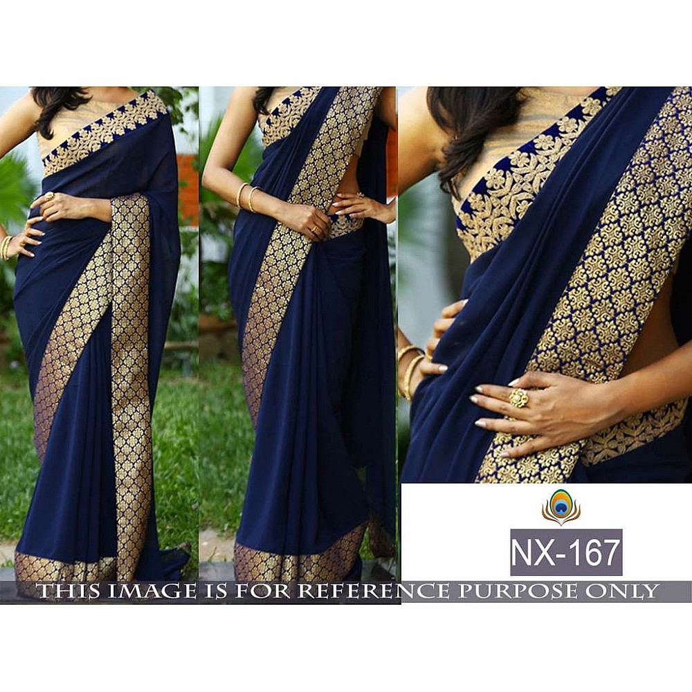 Mahaveer designer embroidered blue wedding  saree