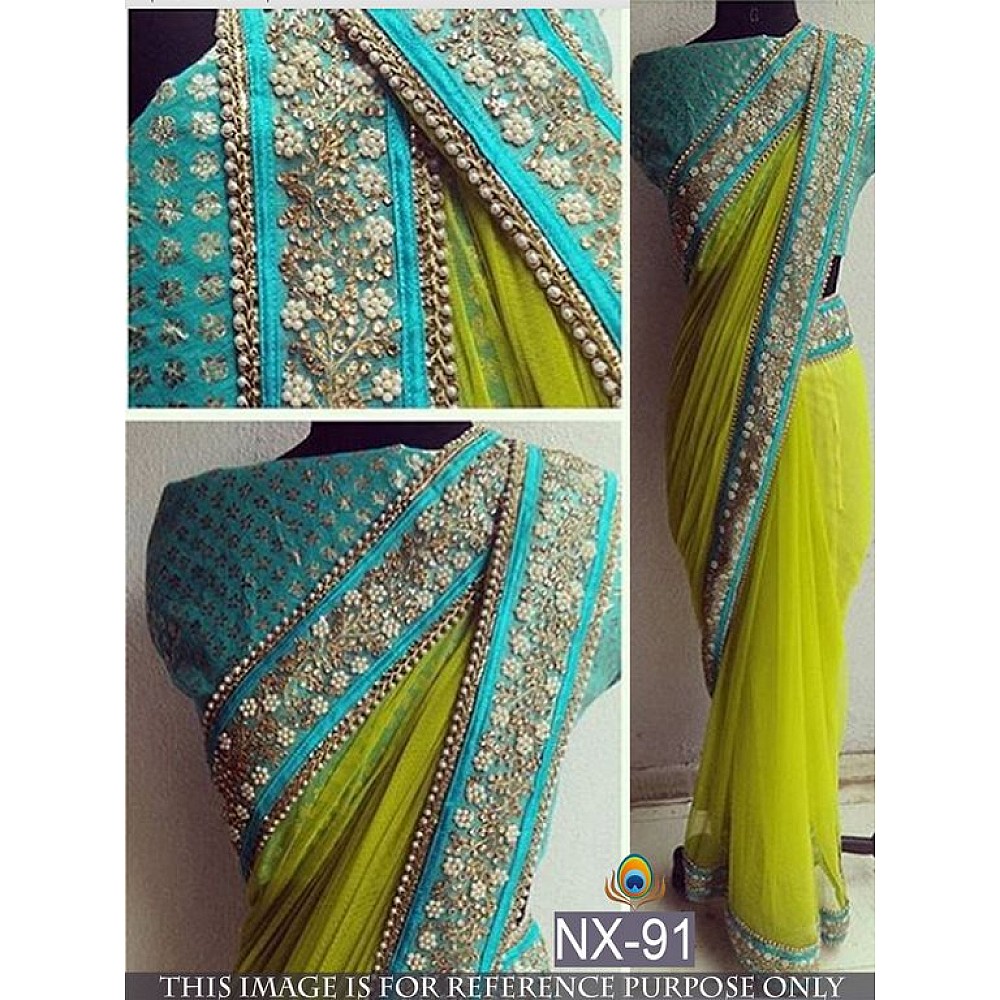 Mahaveer Designer embroidered green saree
