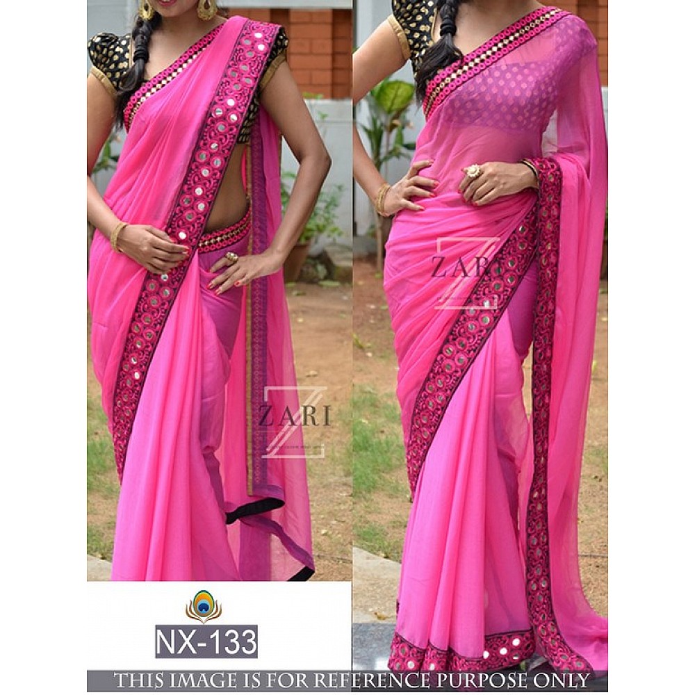 Mahaveer designer embroidered pink partywear saree