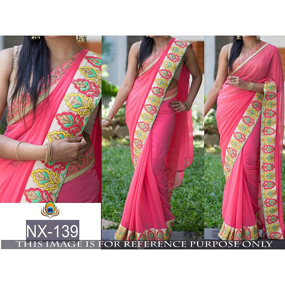 Mahaveer designer embroidered pink wedding saree