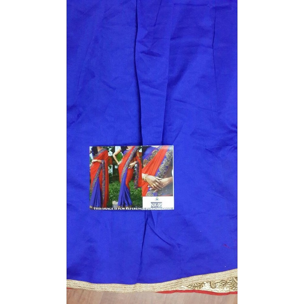 Mahaveer Designer embroidered red and blue half half saree