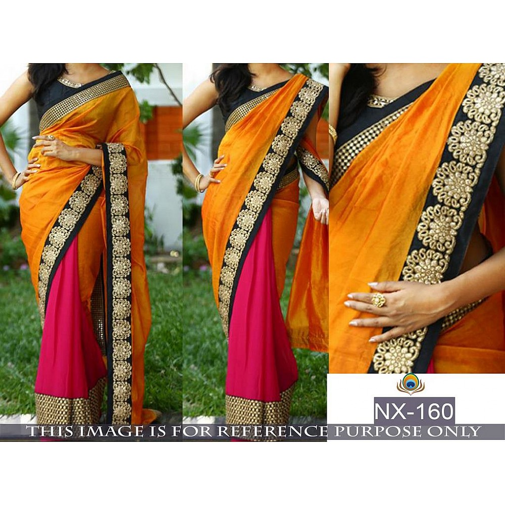 Mahaveer embroidered orange and pink  saree