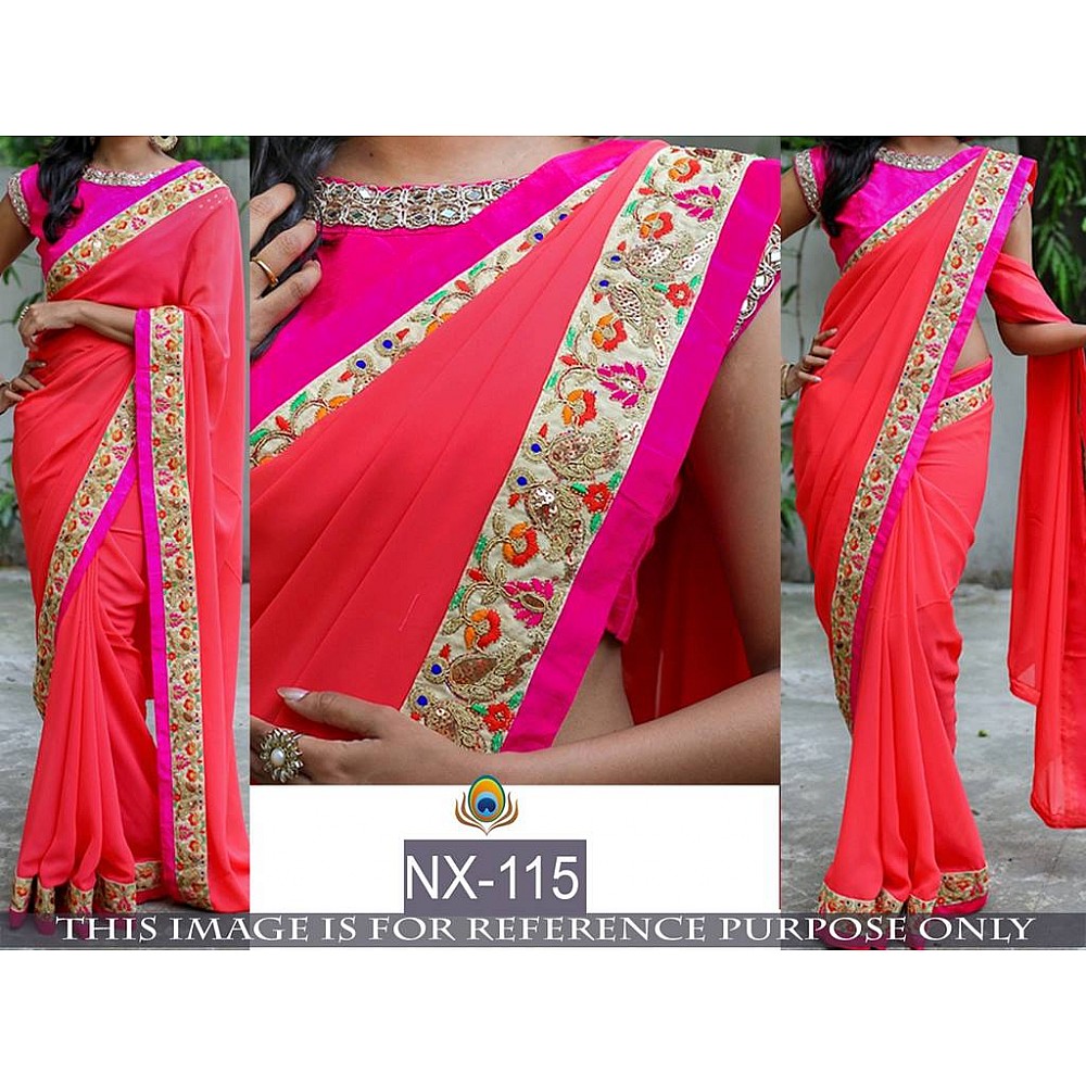 mahaveer embroidered red saree