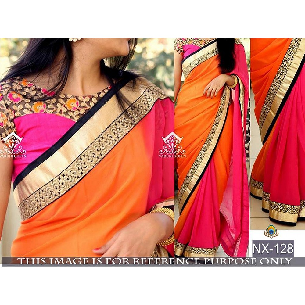 Mahaveer Gorgeous embroidered orange and pink saree
