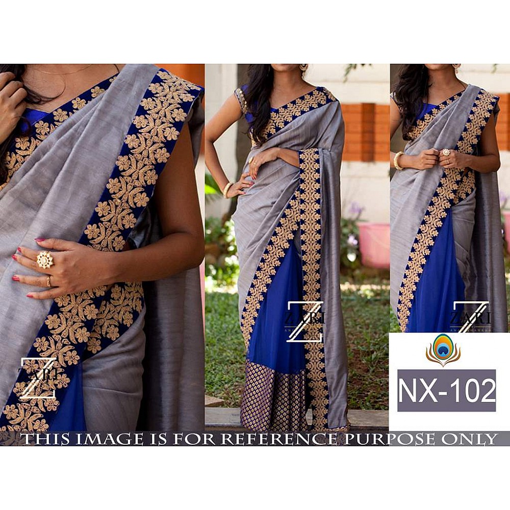 Mahaveer grey embroidered lace georgette silk saree